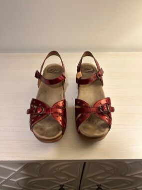Dansko Red Metallic Crossover Sandals